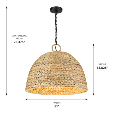 Golden Lighting Rue 5-light Pendant in Matte Black and Woven Sweet Grass shade - - Golden Lighting