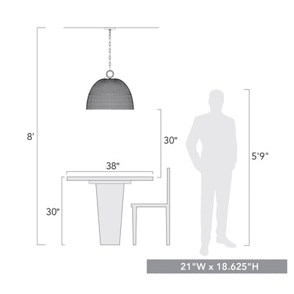 Golden Lighting Rue 5-light Pendant in Matte Black and Woven Sweet Grass shade - - Golden Lighting