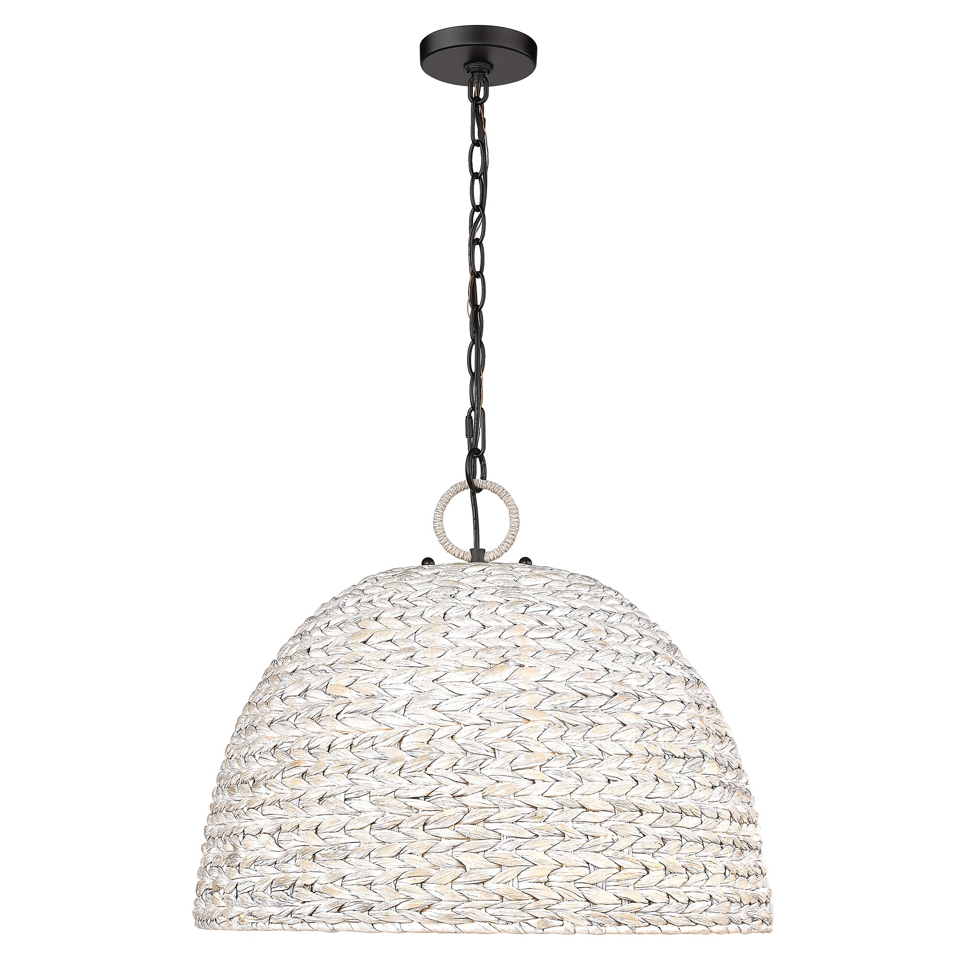 Rue 5 Light Pendant in Matte Black with Painted Sweet Grass Shade - Matte Black / Painted Sweet Grass / Beige - Golden Lighting