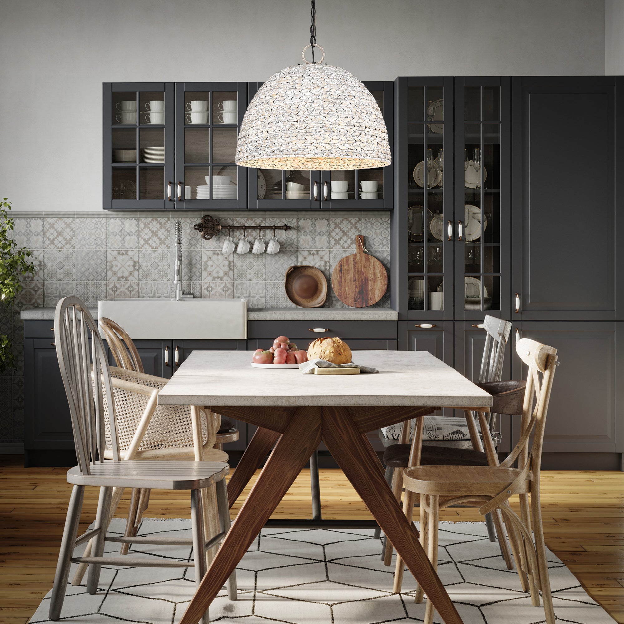 Golden Lighting Rue 5-light Pendant in Matte Black and Rubbed Bronze shade