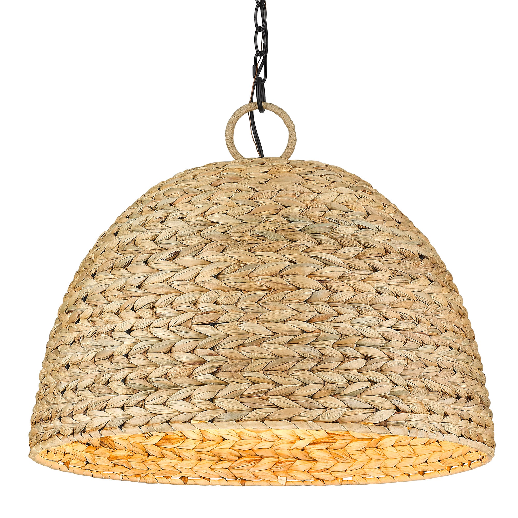 Rue 5 Light Pendant in Matte Black with Woven Sweet Grass Shade - - Golden Lighting