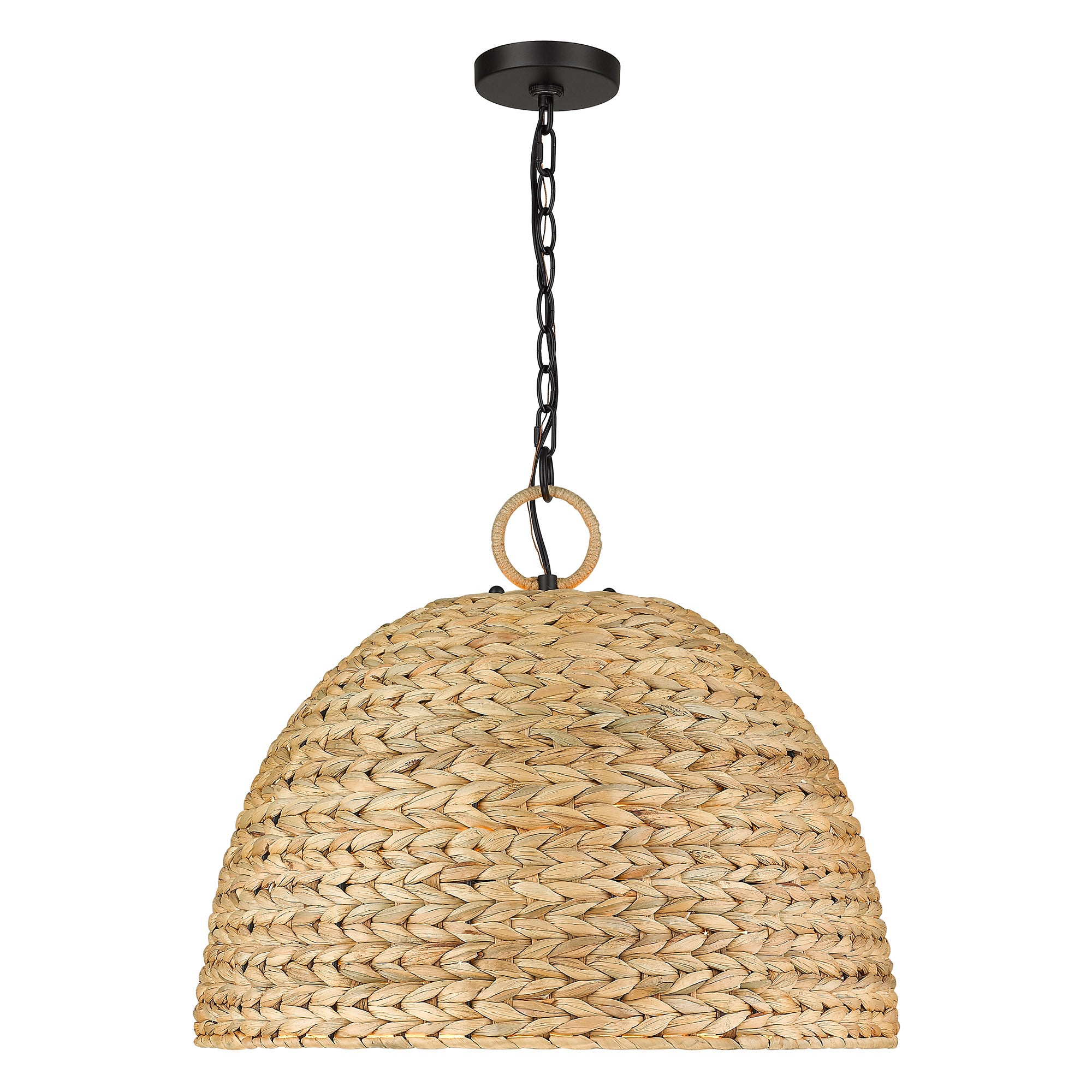 Rue 5 Light Pendant in Matte Black with Woven Sweet Grass Shade - Matte Black / Woven Sweet Grass / Beige - Golden Lighting