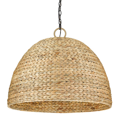 Golden Lighting Rue 8-light Chandelier in Matte Black and Woven Sweet Grass shade - - Golden Lighting
