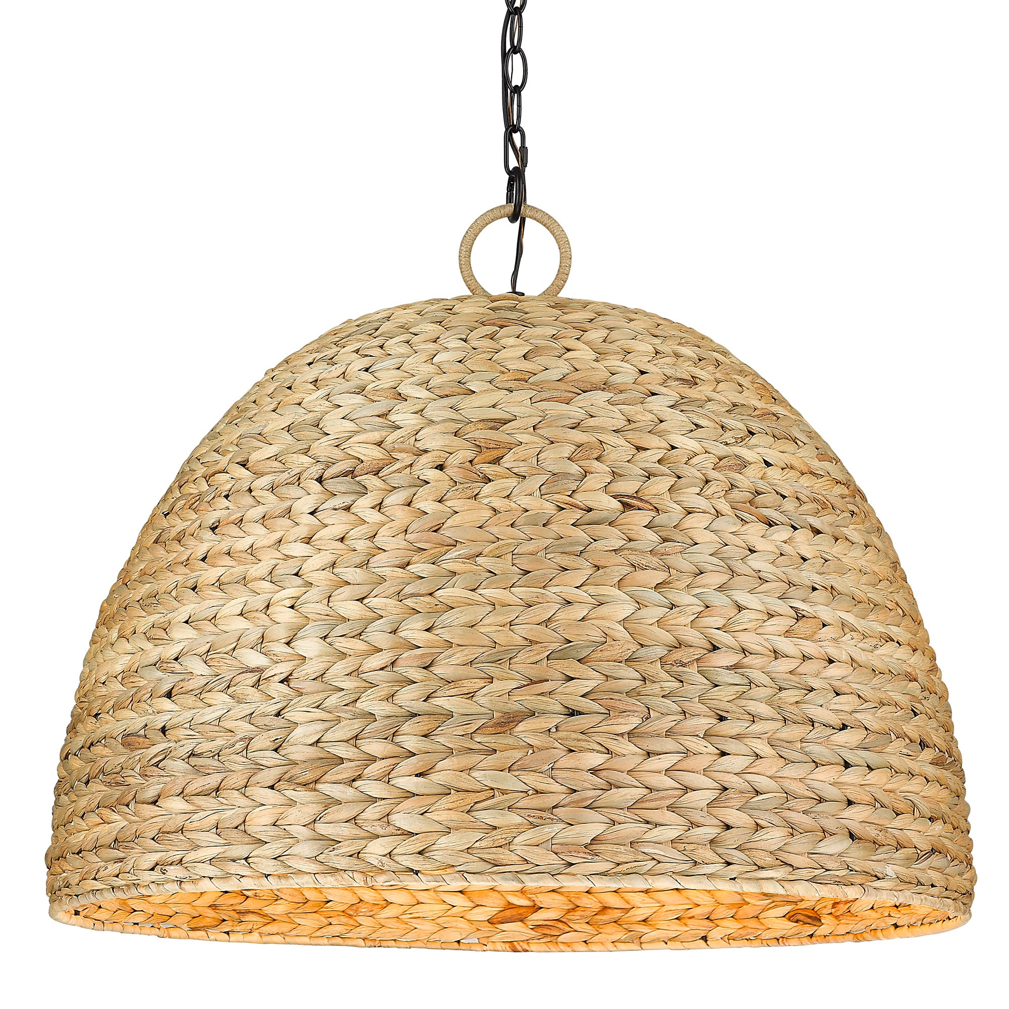 Golden Lighting Rue 8-light Chandelier in Matte Black and Woven Sweet Grass shade - - Golden Lighting