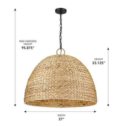 Golden Lighting Rue 8-light Chandelier in Matte Black and Woven Sweet Grass shade - - Golden Lighting