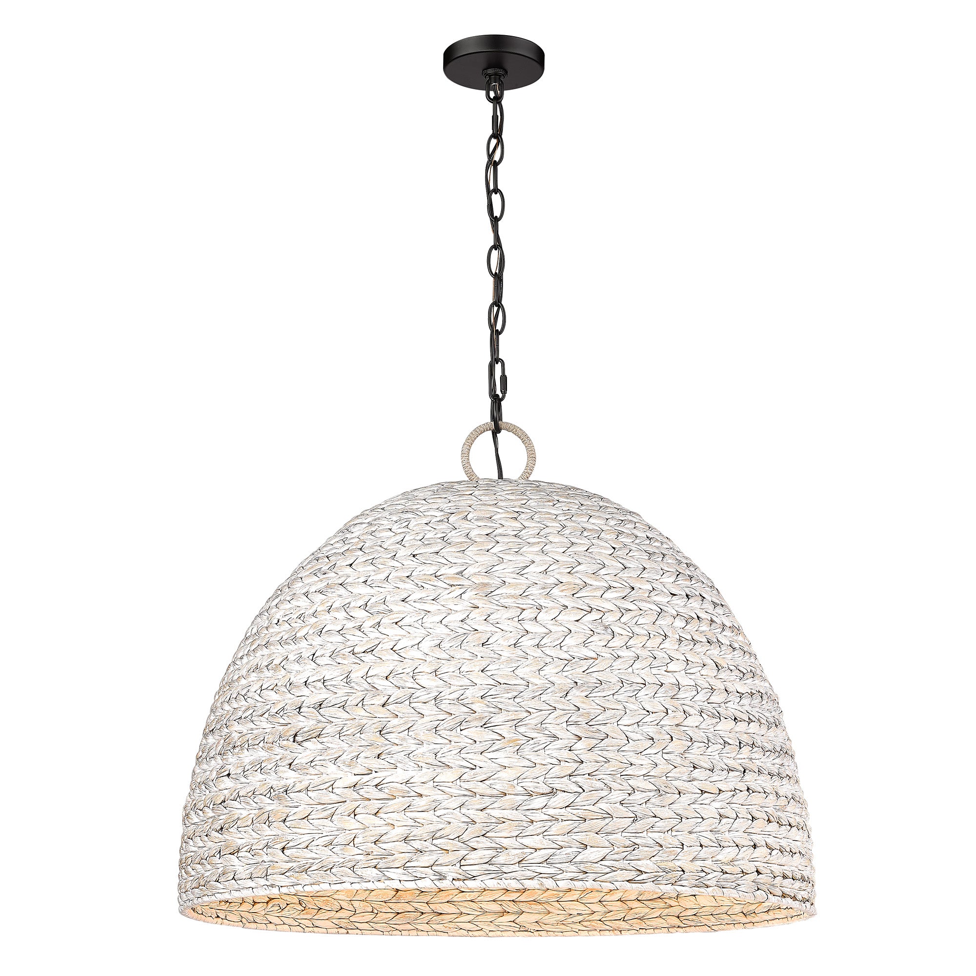 Rue 8 Light Pendant in Matte Black with Painted Sweet Grass Shade - Matte Black / Painted Sweet Grass / Beige - Golden Lighting