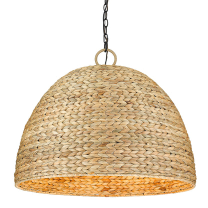 Rue 8 Light Pendant in Matte Black with Woven Sweet Grass Shade - - Golden Lighting