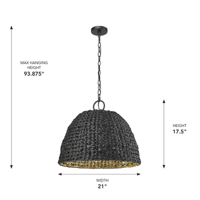 Golden Lighting Rue 3-light Outdoor Pendant in Natural Black - - Golden Lighting