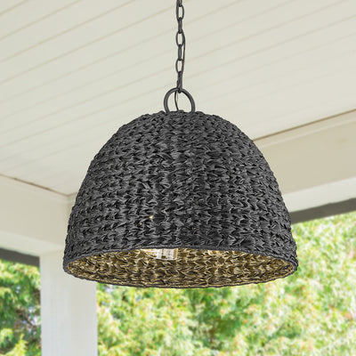 Golden Lighting Rue 3-light Outdoor Pendant in Natural Black - - Golden Lighting