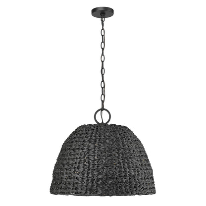 Rue NB 3 Light Pendant - Outdoor in Natural Black with Silken Black Wicker Shade - Natural Black / Silken Black Wicker / Black - Golden Lighting