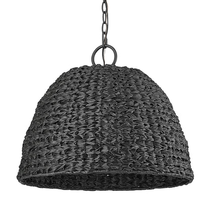 Rue NB 3 Light Pendant - Outdoor in Natural Black with Silken Black Wicker Shade - - Golden Lighting