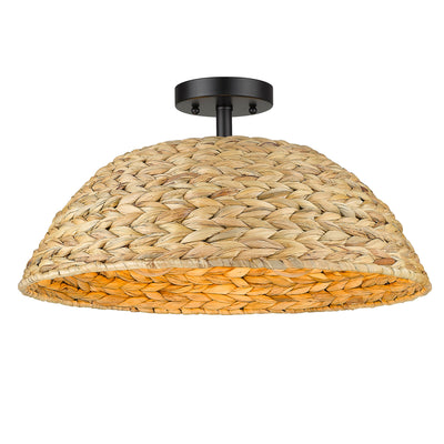 Golden Lighting Rue 3-light Semi-Flush Mount in Matte Black and Woven Sweet Grass shade - - Golden Lighting
