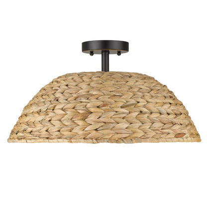 Golden Lighting Rue 3-light Semi-Flush Mount in Matte Black and Woven Sweet Grass shade - - Golden Lighting