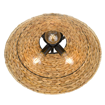 Golden Lighting Rue 3-light Semi-Flush Mount in Matte Black and Woven Sweet Grass shade - - Golden Lighting
