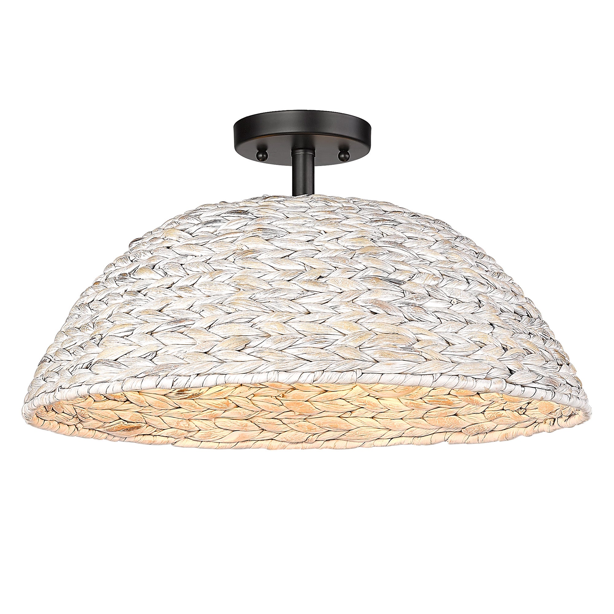 Golden Lighting Rue 3-light Semi-Flush Mount in Matte Black and Rubbed Bronze shade