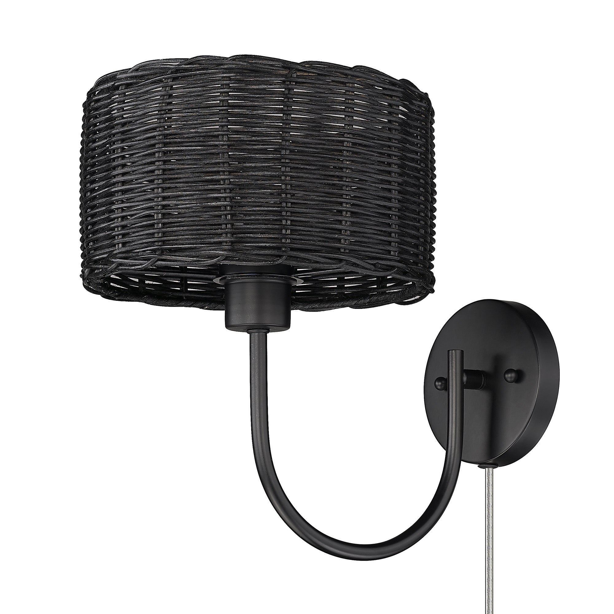 Erma 1 Light Wall Sconce in Matte Black with Black Wicker Shade - - Golden Lighting