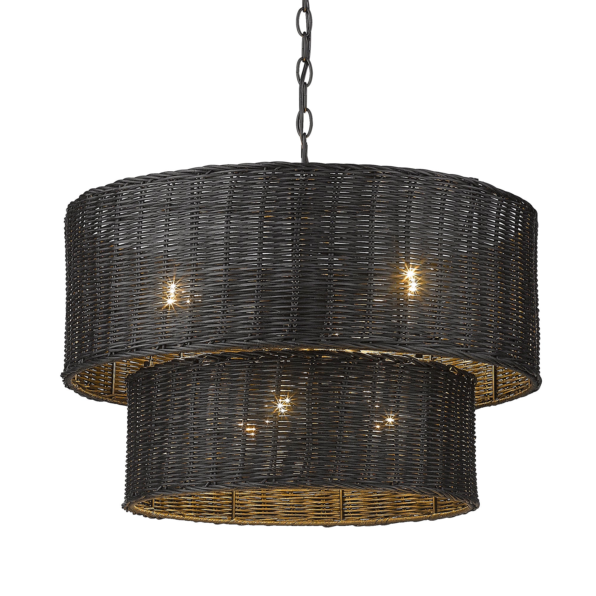 Erma 6 Light Chandelier in Matte Black and Black Wicker - - Golden Lighting