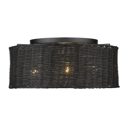 Erma Flush Mount in Matte Black and Black Wicker - Default Title - Golden Lighting