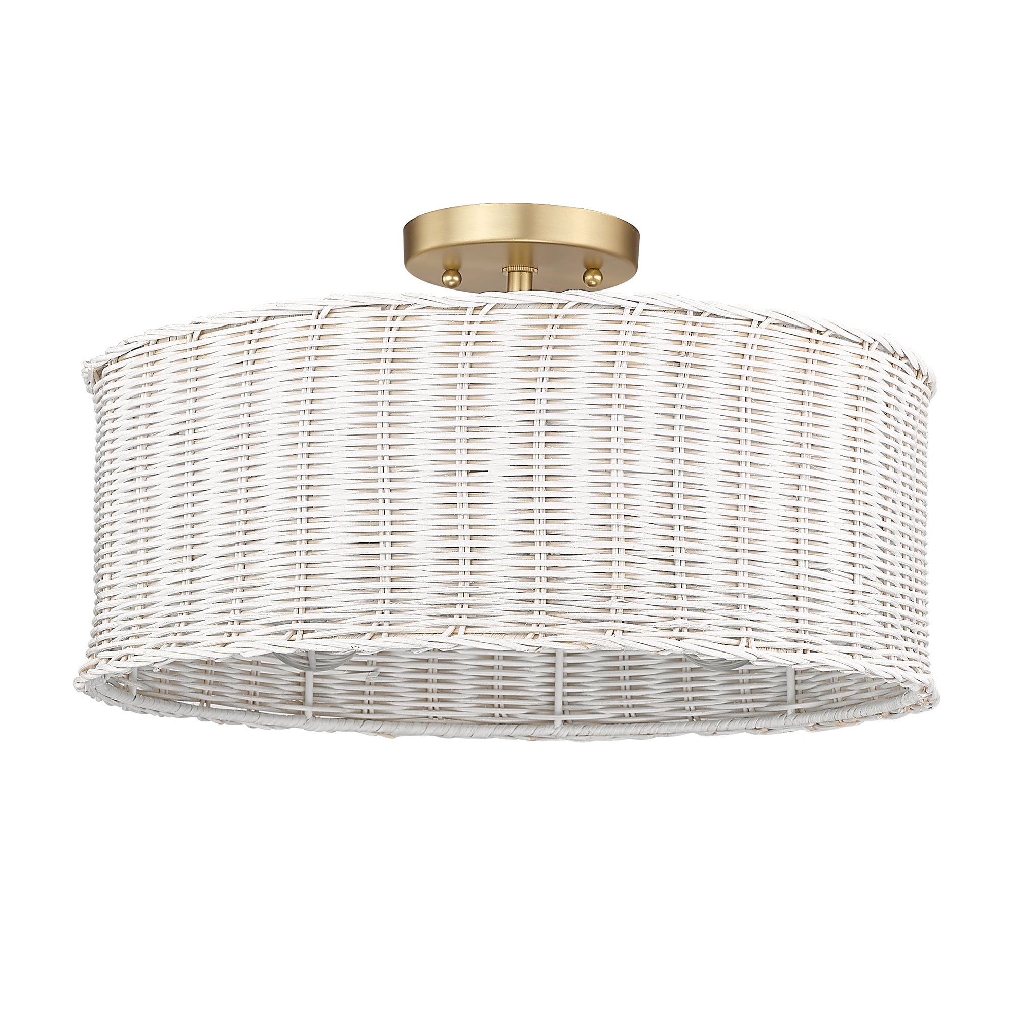 Erma BCB 3 Light Semi-Flush in Brushed Champagne Bronze with White Wicker Shade - - Golden Lighting
