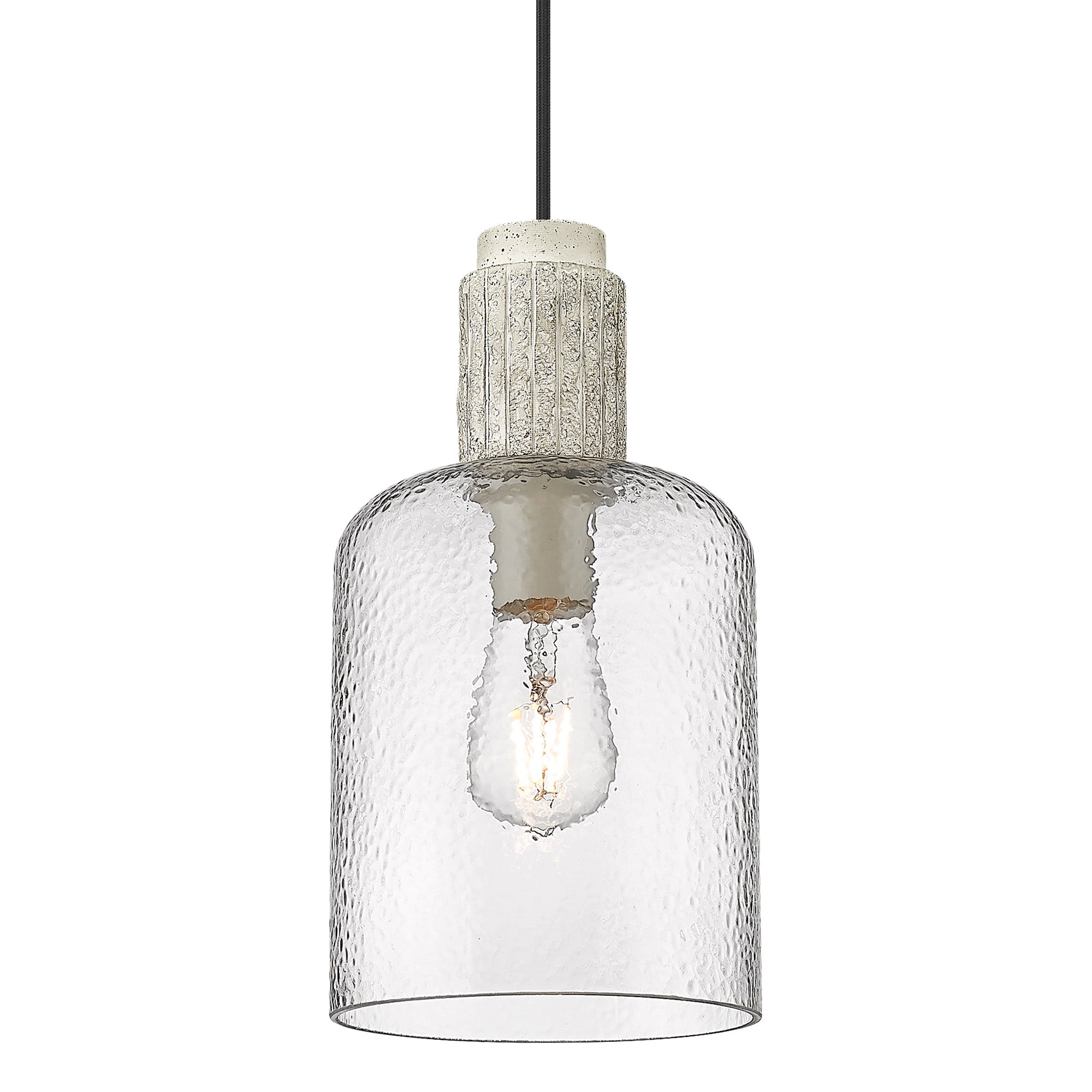 Pedra Small Pendant in Matte Black with Hammered Clear Glass - - Golden Lighting