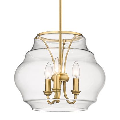 Annette 3 Light Pendant in Brushed Champagne Bronze with Clear Glass Shade - - Golden Lighting