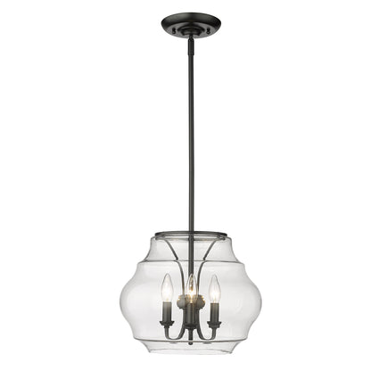 Annette BLK 3 Light Pendant in Matte Black with Clear Glass Shade - Matte Black / Clear Glass / Clear - Golden Lighting