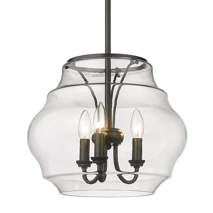 Annette BLK 3 Light Pendant in Matte Black with Clear Glass Shade - - Golden Lighting