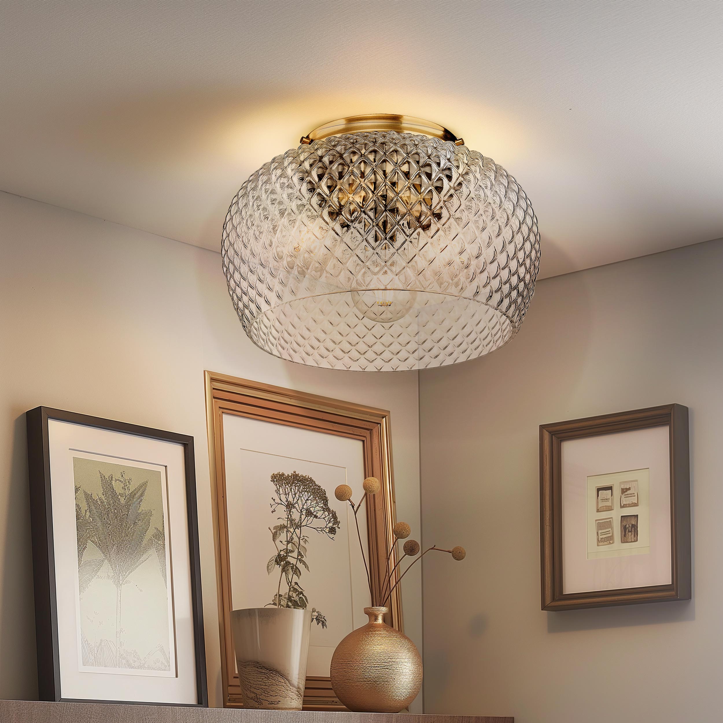 Golden Lighting Adeline 3-light Flush Mount in Modern Brushed Gold - - Golden Lighting