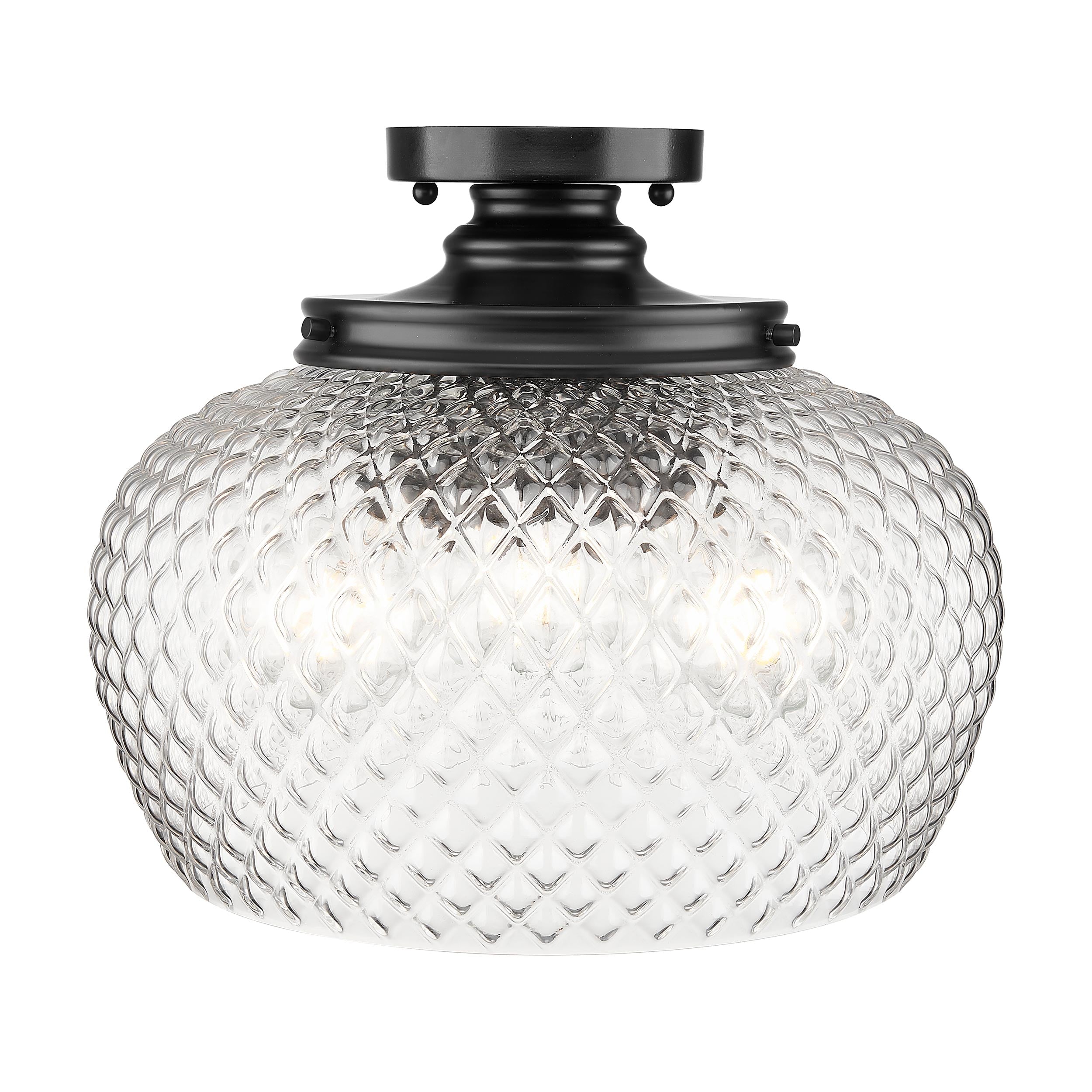Adeline 3 Light Semi-Flush in Matte Black with Clear Glass Shade - - Golden Lighting