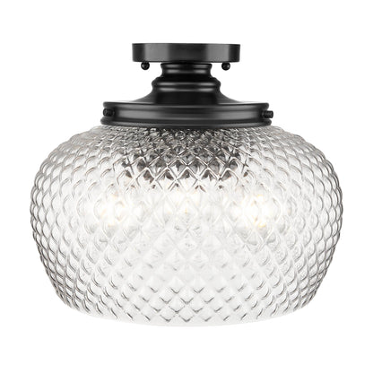 Adeline 3 Light Semi-Flush in Matte Black with Clear Glass Shade - - Golden Lighting