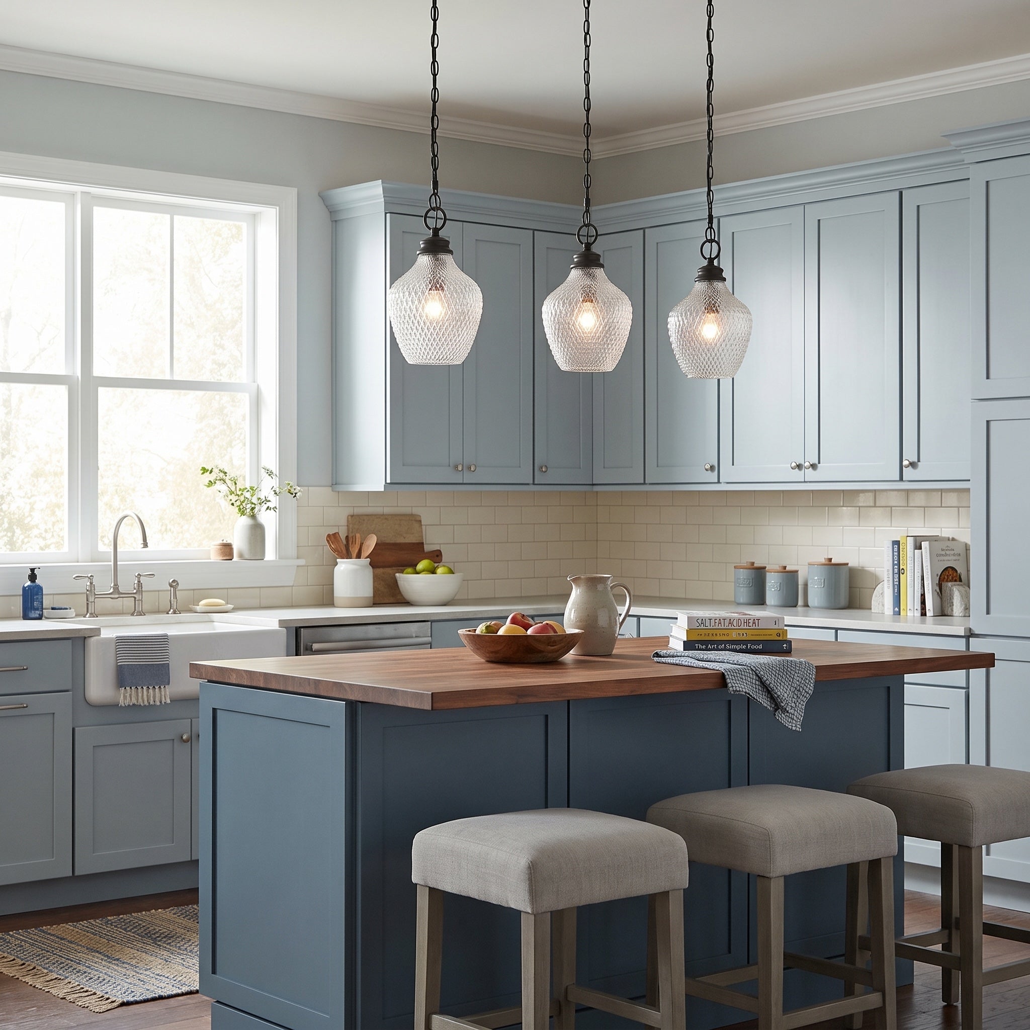 Adeline 1-light Pendant in Matte Black, AI-visualized kitchen scene - Golden Lighting