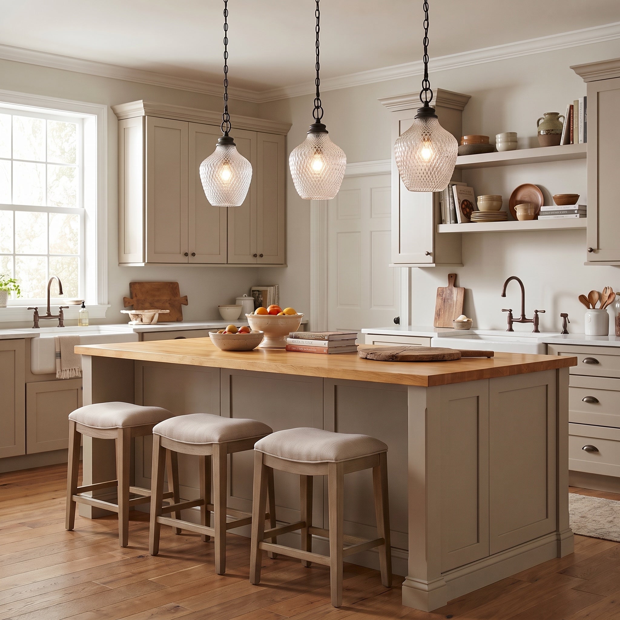 Adeline 1-light Pendant in Matte Black, AI-visualized kitchen scene - Golden Lighting