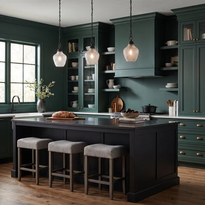 Adeline 1-light Pendant in Matte Black, AI-visualized kitchen scene - Golden Lighting