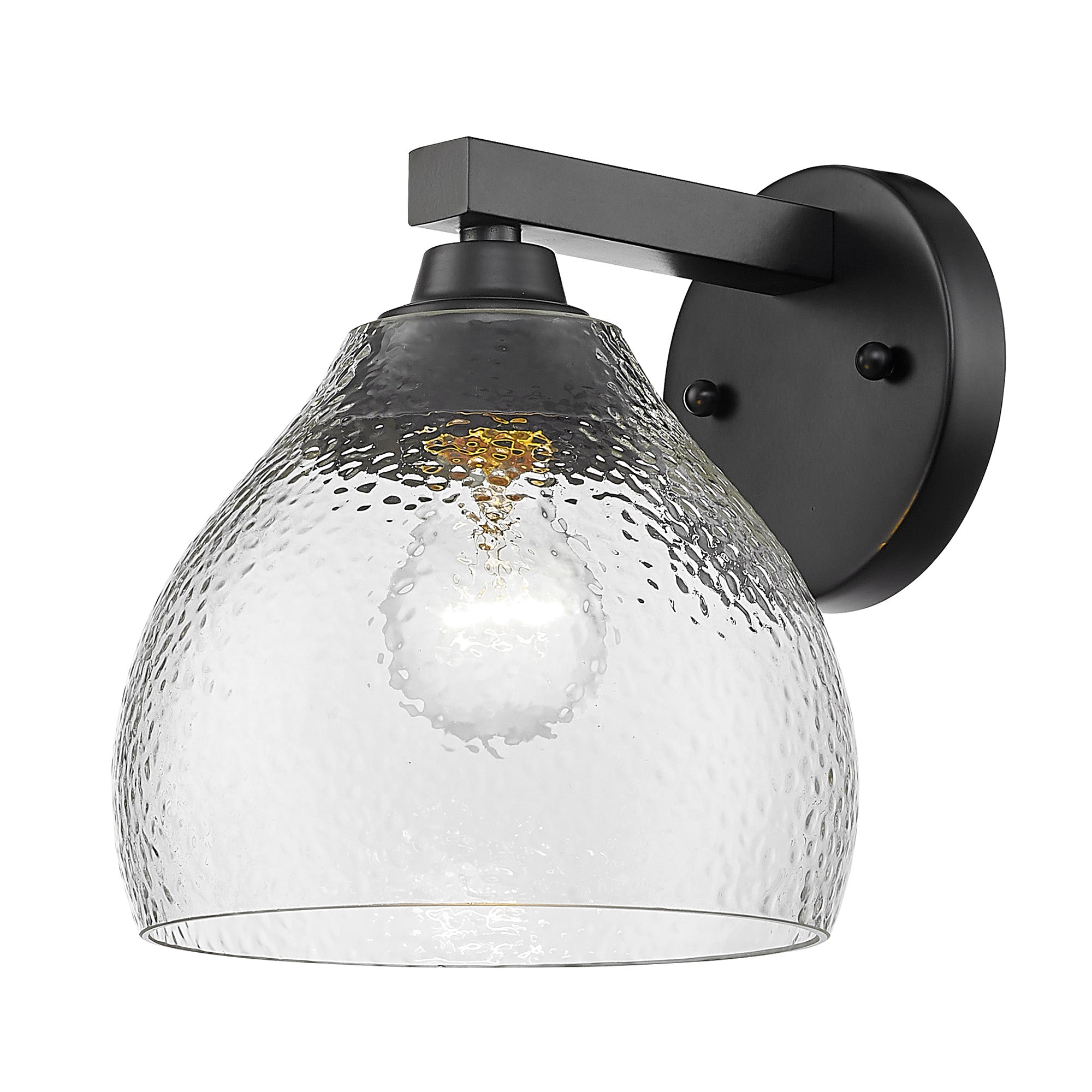 Ariella BLK 1 Light Wall Sconce in Matte Black with Hammered Clear Glass Shade - - Golden Lighting