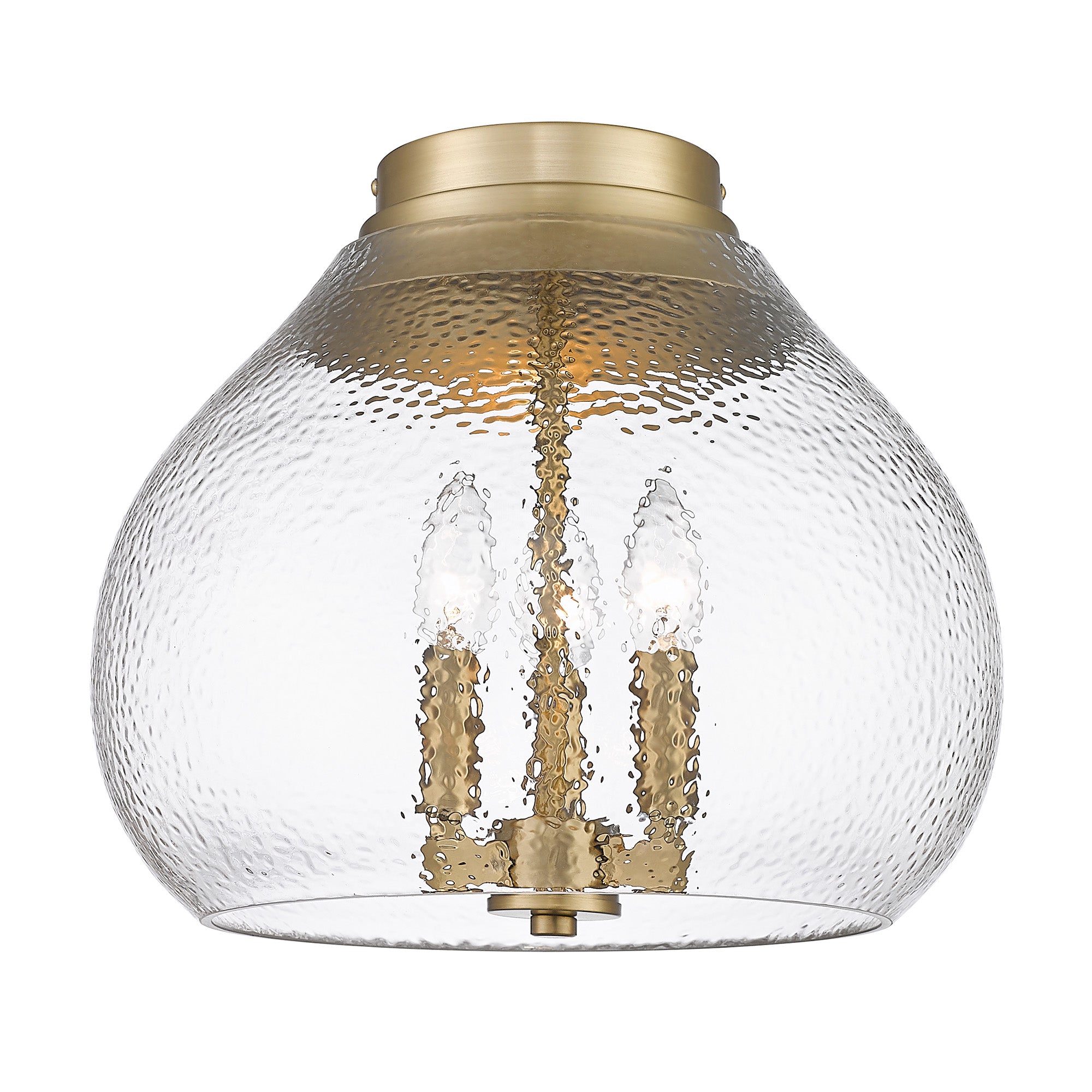 Ariella BCB 3 Light Flush Mount in Brushed Champagne Bronze with Hammered Clear Glass Shade - - Golden Lighting