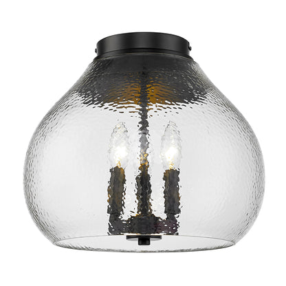 Ariella BLK 3 Light Flush Mount in Matte Black with Hammered Clear Glass Shade - - Golden Lighting