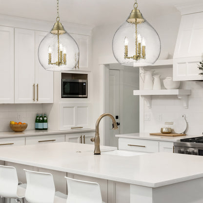 Ariella 3-Light Pendant in Brushed Champagne Bronze with Hammered Clear Glass - Default Title - Golden Lighting