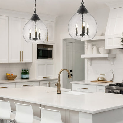 Ariella 3-Light Pendant in Matte Black with Hammered Clear Glass - Default Title - Golden Lighting