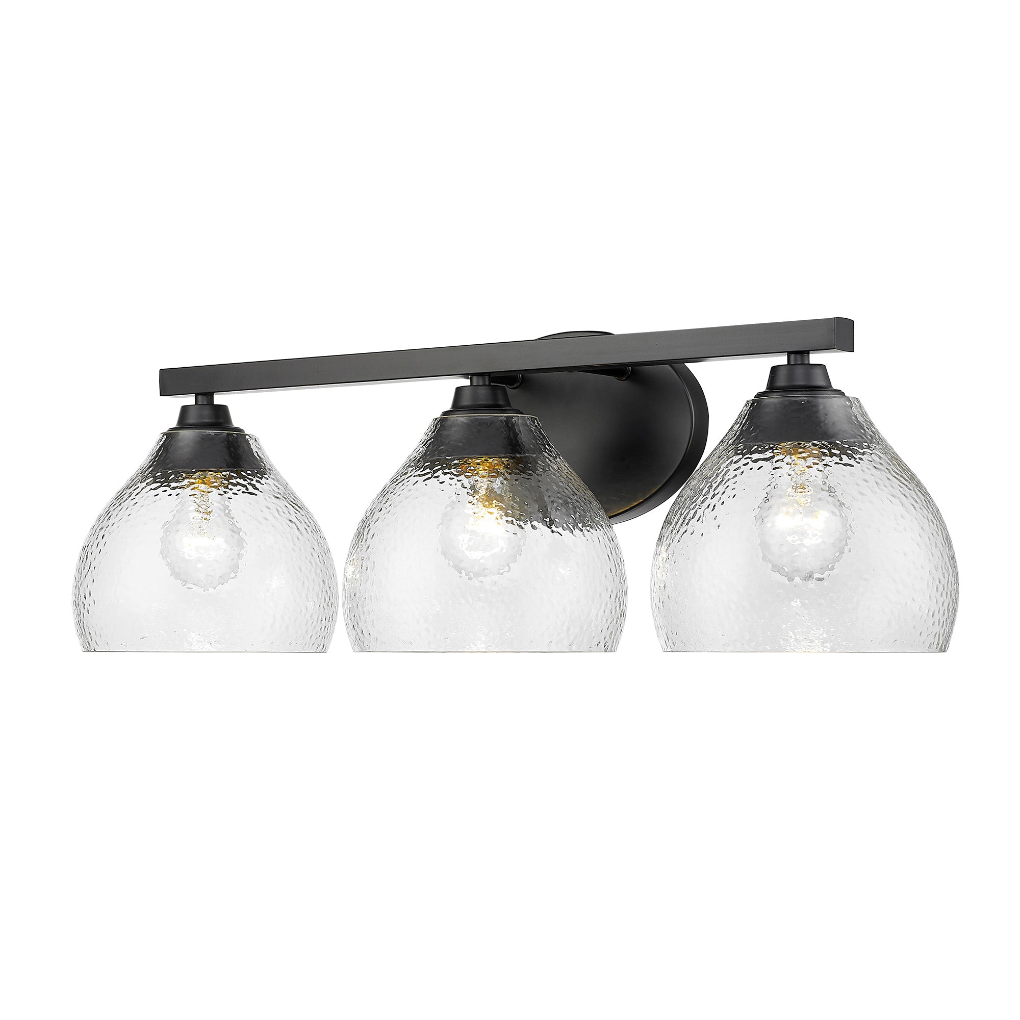 Ariella BLK 3 Light Bath Vanity in Matte Black with Hammered Clear Glass Shade - Default Title - Golden Lighting