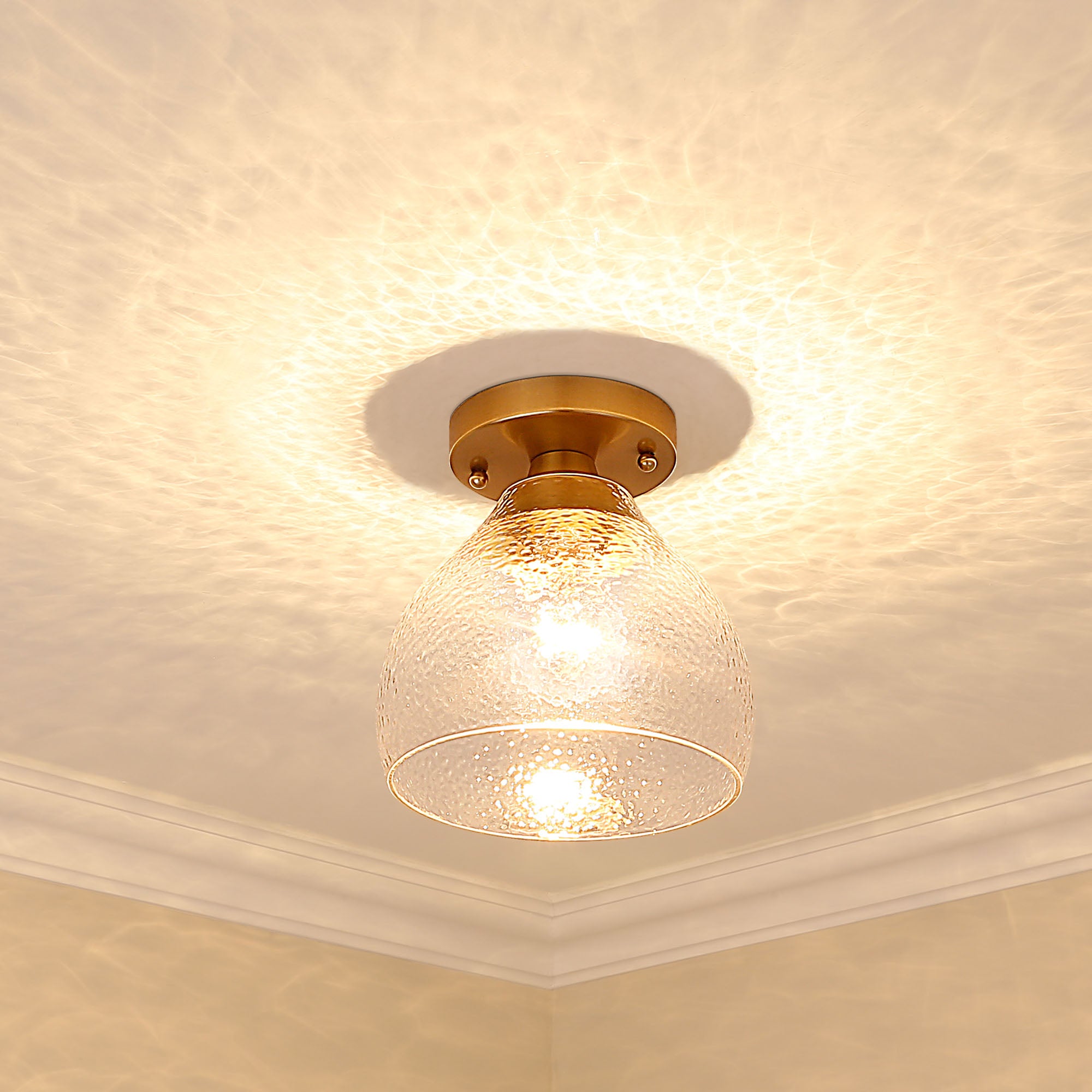 Ariella BCB Semi-Flush in Brushed Champagne Bronze with Hammered Clear Glass Shade - Default Title - Golden Lighting