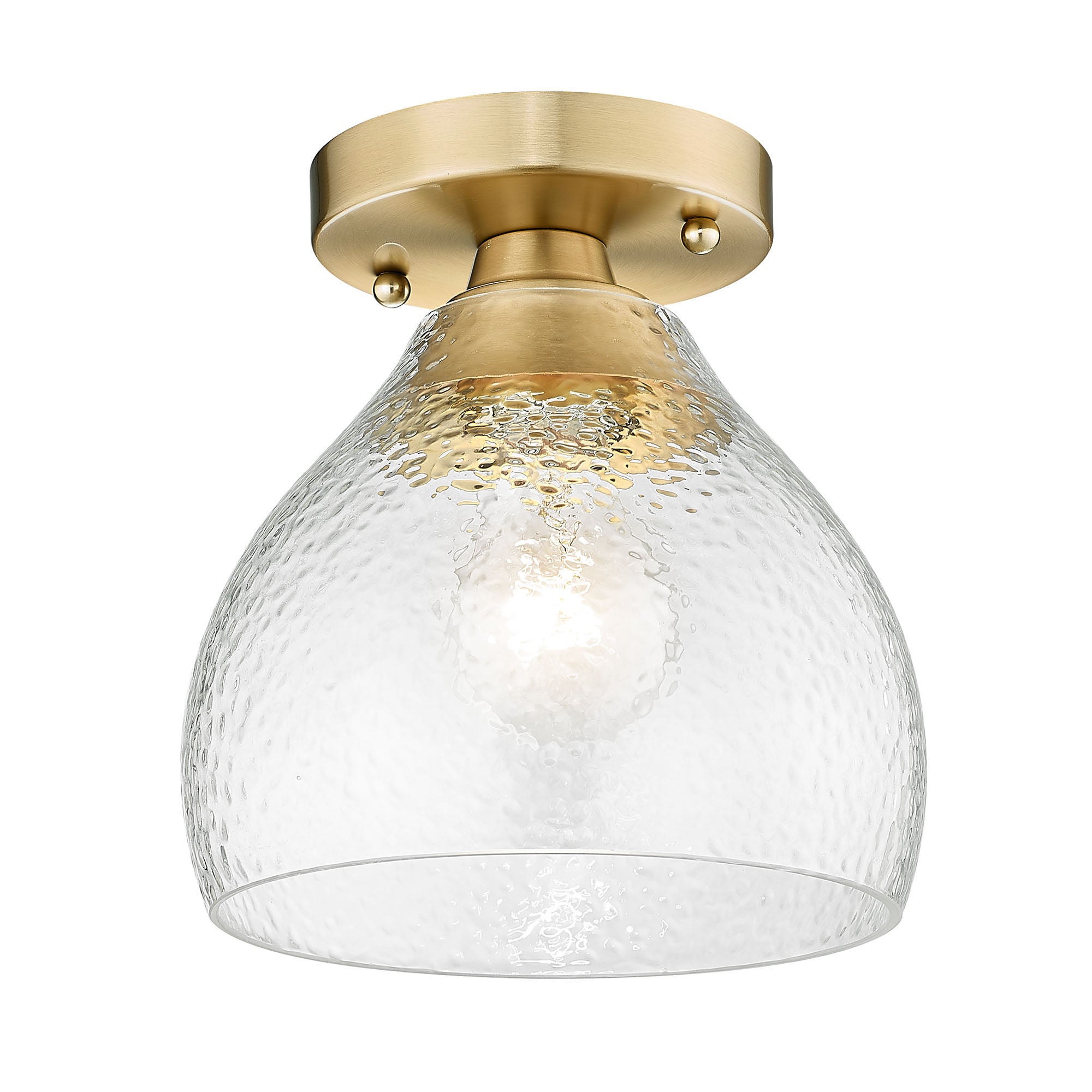 Ariella BCB Semi-Flush in Brushed Champagne Bronze with Hammered Clear Glass Shade - - Golden Lighting