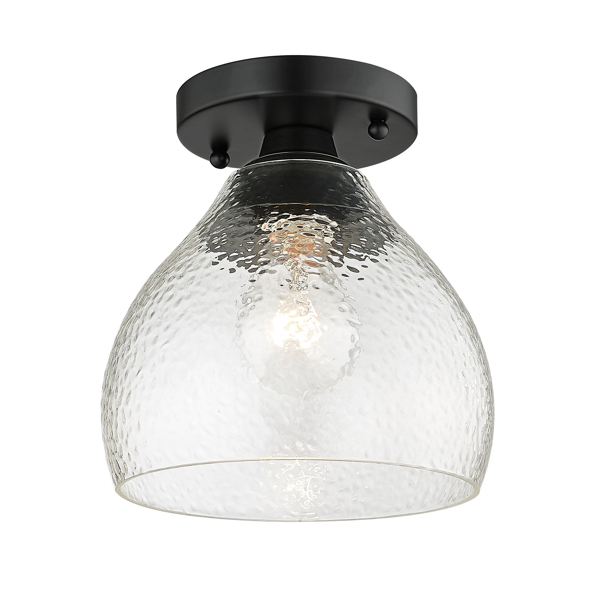 Ariella BLK Semi-Flush in Matte Black with Hammered Clear Glass Shade - - Golden Lighting