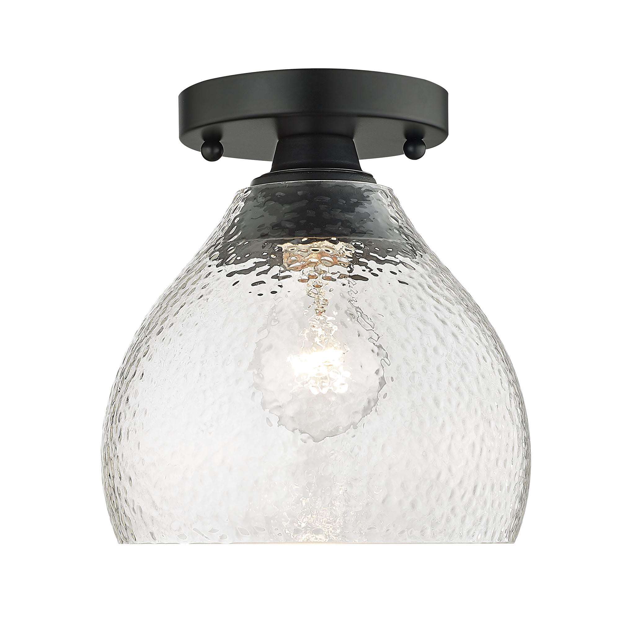 Ariella BLK Semi-Flush in Matte Black with Hammered Clear Glass Shade - Default Title - Golden Lighting