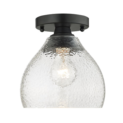 Ariella BLK Semi-Flush in Matte Black with Hammered Clear Glass Shade - Default Title - Golden Lighting