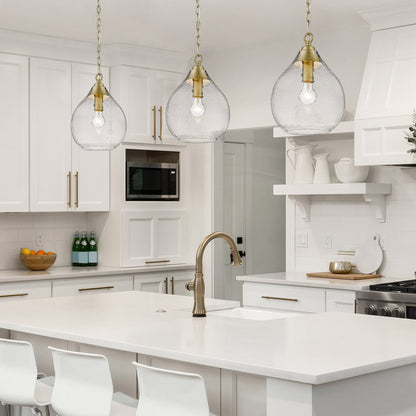 Ariella Small Pendant in Brushed Champagne Bronze with Hammered Clear Glass - Incandescent,Type A / 1 x 60W(M) / 9.875"L x 9.875"W x 13.375"H - Golden Lighting