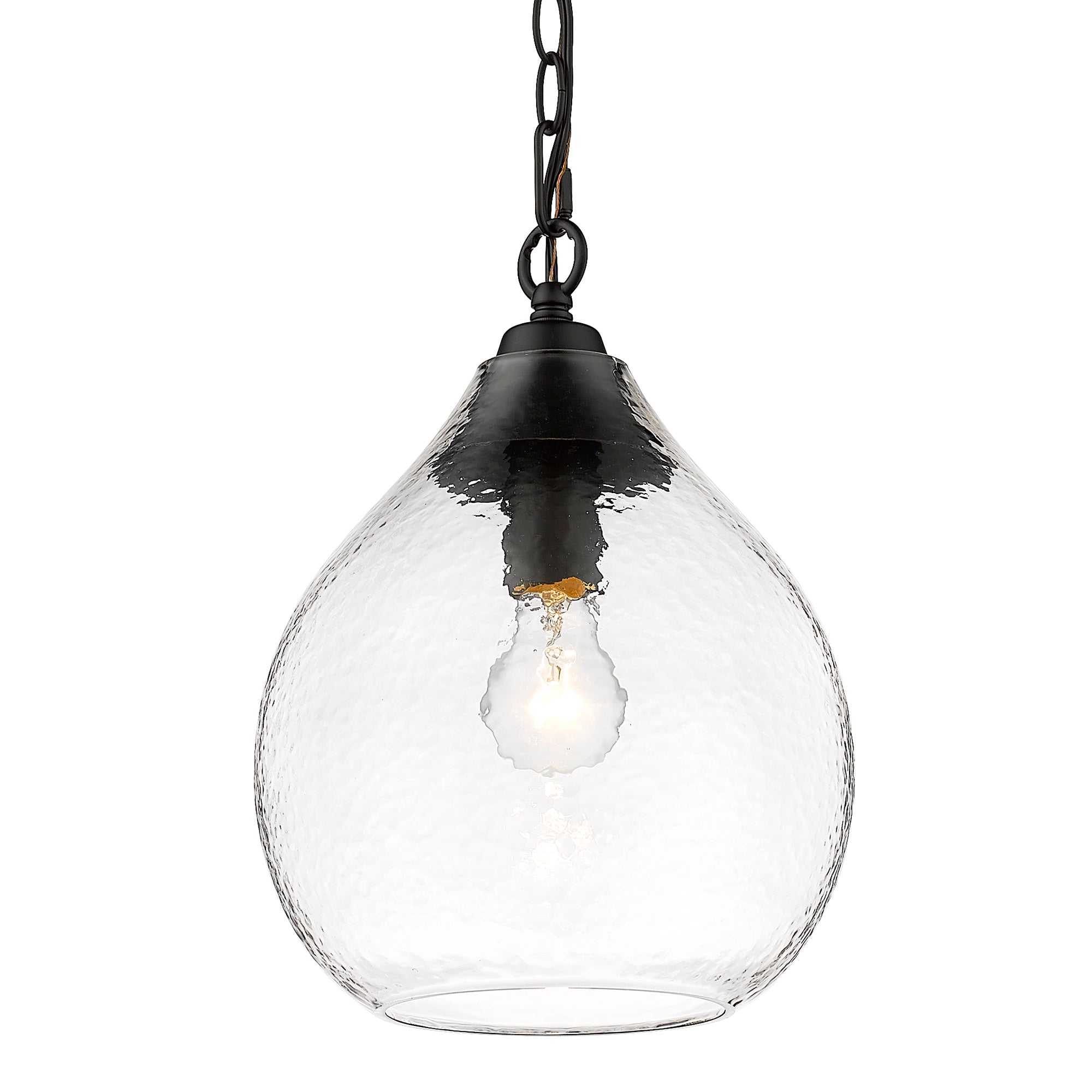 Ariella Small Pendant in Matte Black with Hammered Clear Glass - - Golden Lighting