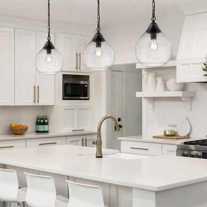 Ariella Small Pendant in Matte Black with Hammered Clear Glass - Default Title - Golden Lighting
