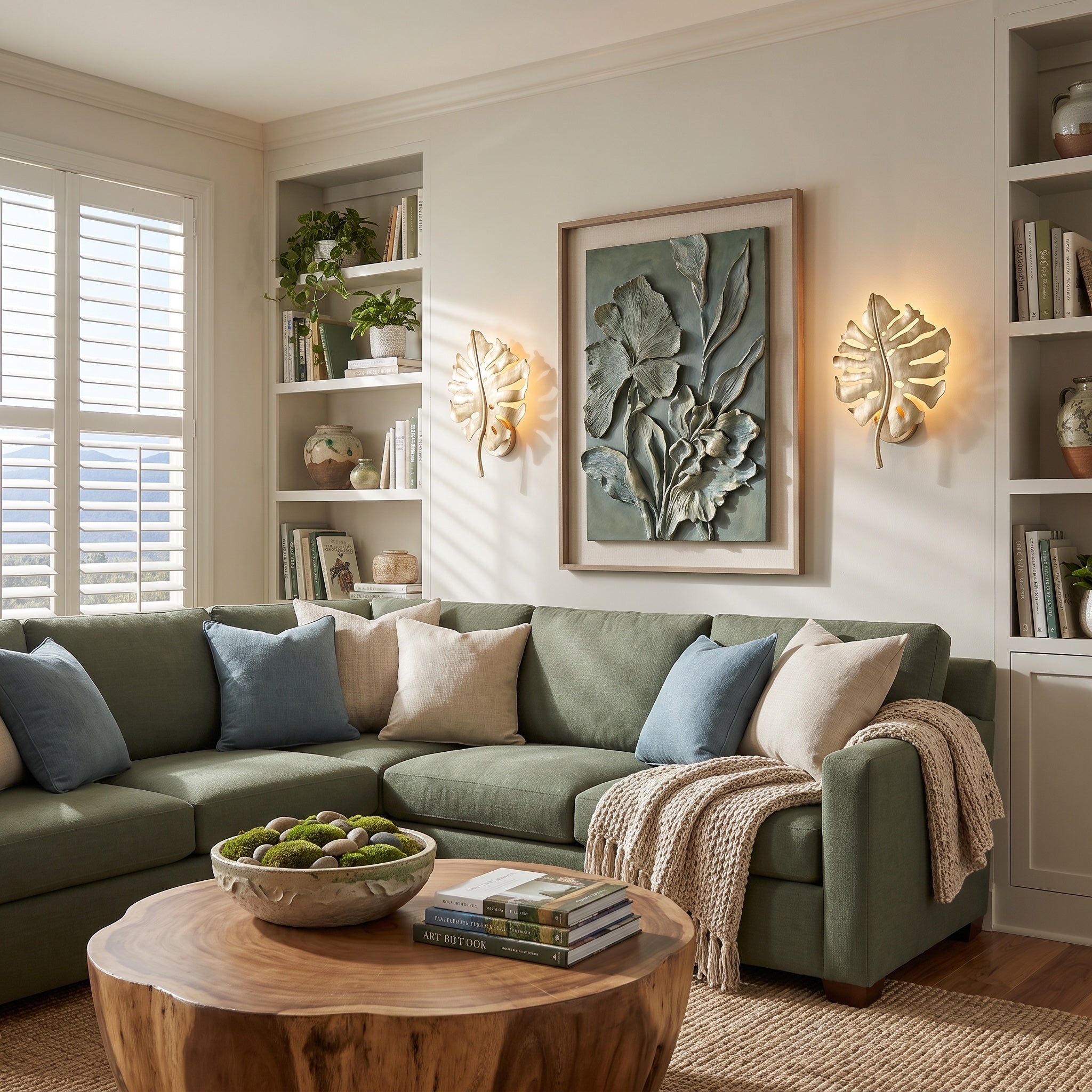 Aruba 1-light Wall Sconce in White Gold, AI-visualized room scene - Golden Lighting