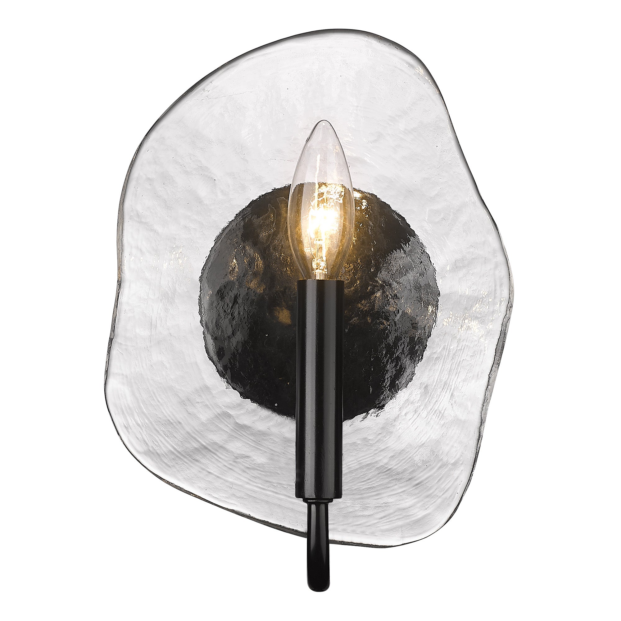 Samara 1 Light Wall Sconce in Matte Black with Hammered Water Glass Shade - - Golden Lighting