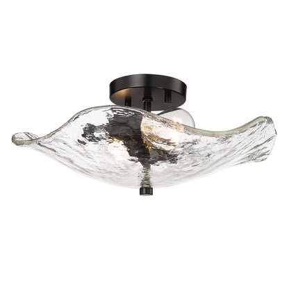 Samara 2 Light Semi-Flush in Matte Black with Hammered Water Glass Shade - - Golden Lighting